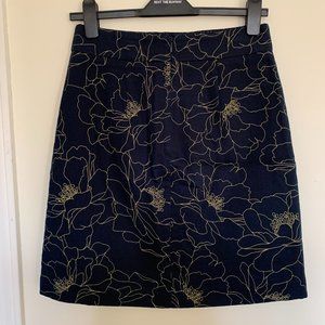 Ann Taylor A-Line Navy Skirt, Gold floral detail